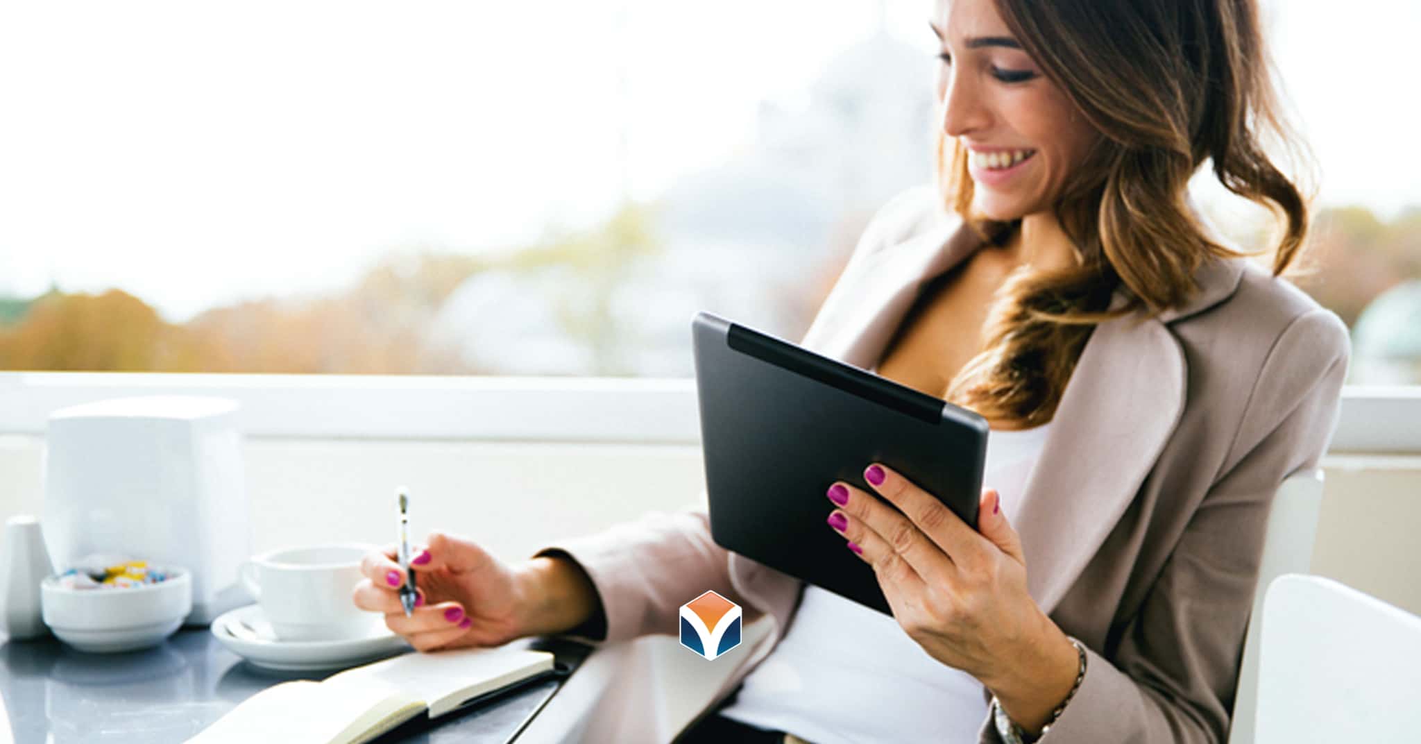 woman happily working